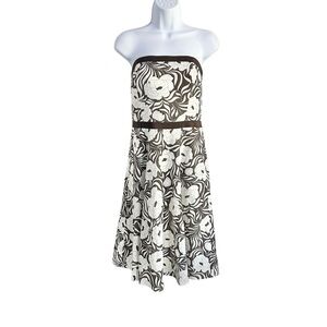 Ann Taylor Cream Silk Blend Floral Print Strapless A-Line Midi Dress Size 4